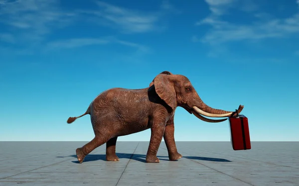 Elefante Con Una Valigia Concetto Viaggio Questa Illustrazione Rendering — Foto Stock