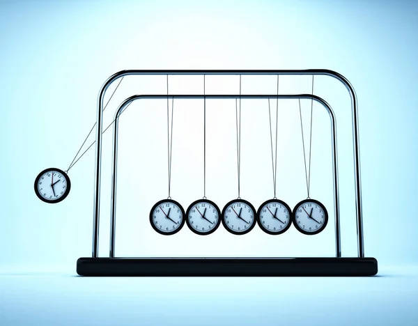 牛顿的摇篮和手表 时间概念 这是一个3D渲染说明 — 图库照片