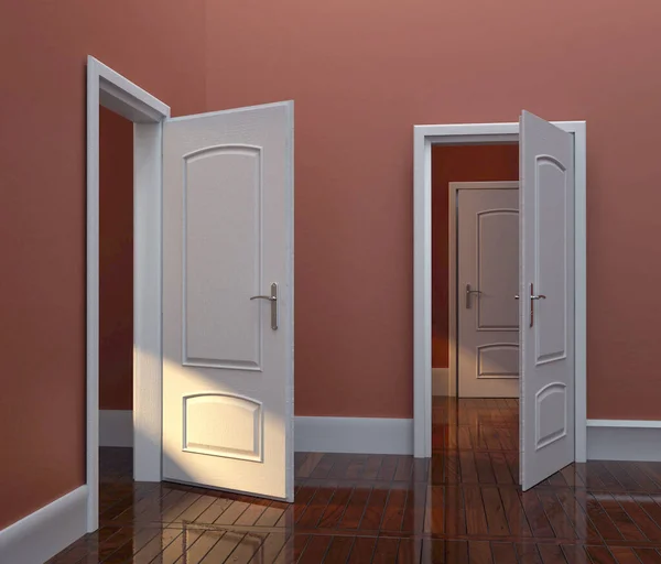 Kapıları Açık Bir Oda Fırsatlar Özlemler Konsepti Boyutlu Bir Çizim — Stok fotoğraf