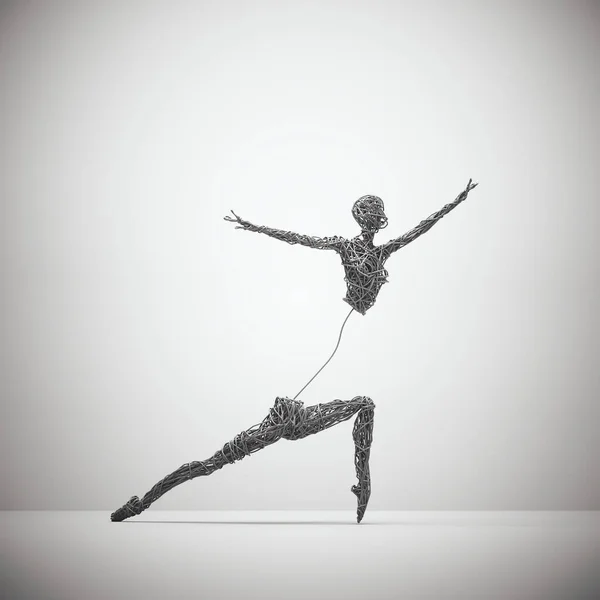 Kvinna Gjord Trådar Som Dansar Vit Bakgrund Detta Render Illustration Stockbild