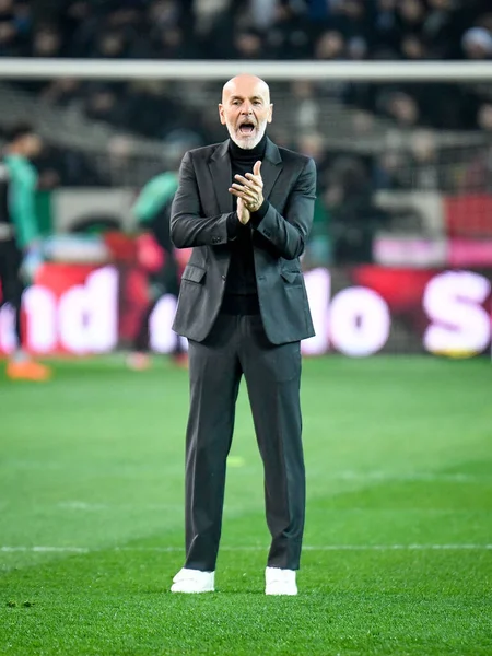 Milan Head Coach Stefano Pioli Portret Tijdens Warming Tijdens Italiaanse — Stockfoto