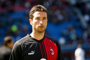 Milan 'ın Antonio Mirante portresi İtalya' nın Bologna kentinde 15 Nisan 2023 'te oynanan Renato Dall' Ara Stadyumu 'nda oynanan Bologna FC maçında çekildi.
