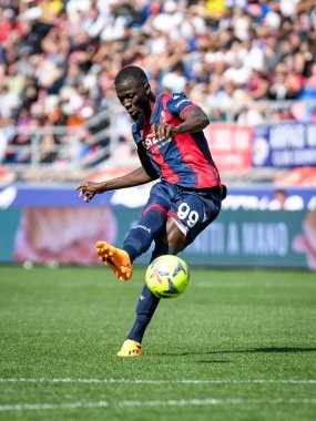 İtalya 'nın Bologna şehrindeki Renato Dall' Ara Stadyumu 'nda oynanan Bologna FC maçında Bologna FC' nin oynadığı İtalyan futbolu Serie A maçı sırasında çekilen Musa Barrow portresi.