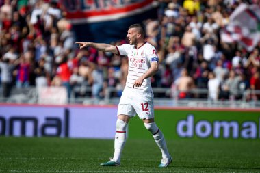 Milan 'ın İtalya futbolu sırasındaki Ante Rebic portresi 15 Nisan 2023' te İtalya 'nın Bologna kentindeki Renato Dall' Ara Stadyumu 'nda oynanan Bologna FC maçında AC Milan' a karşı oynandı.