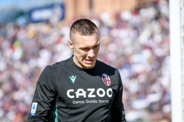Bologna 'nın Lukasz Skorupski portresi İtalyan futbolu Serie A maçında Bologna FC Milan' a karşı Renato Dall 'Ara Stadyumu' nda 15 Nisan 2023 - Fotoğraf: Ettore Griffoni