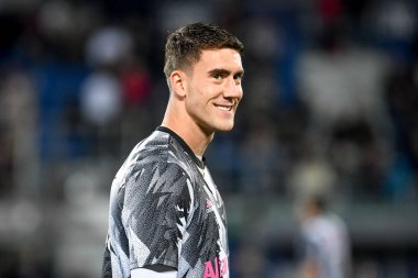 İtalya 'nın Bologna kenti Bologna Dall' Ara Stadyumu 'nda oynanan İtalyan futbolu Serie A maçında Juventus FC (portreler arşivi) maçında Juventus' un Dusan Vlahoviç portresi - 30 Nisan 2023