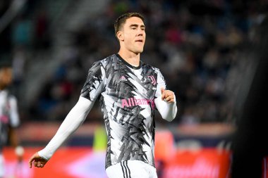 İtalya 'nın Bologna kenti Bologna Dall' Ara Stadyumu 'nda oynanan İtalyan futbolu Serie A maçında Juventus FC (portreler arşivi) maçında Juventus' un Dusan Vlahoviç portresi - 30 Nisan 2023