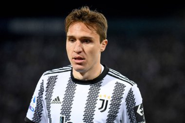 İtalya 'nın Bologna FC - Juventus FC (portreler arşivi) maçı sırasında İtalya' nın Bologna kentindeki Renato Dall 'Ara stadyumunda yapılan Juventus' un Federico Chiesa portresi.
