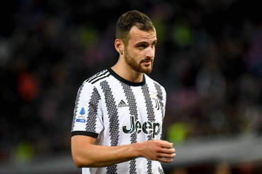 İtalya 'nın Bologna FC - Juventus FC (portreler arşivi) maçı sırasında İtalya' nın Bologna kentindeki Renato Dall 'Ara stadyumunda yapılan Juventus' un Federico Gatti portresi.