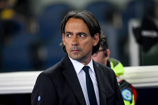 Inter Head Coach Simone Inzaghi Retrato Durante Partido Fútbol Italiano — Foto de Stock