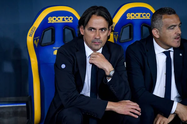 Inter Cheftrainer Simone Inzaghi Porträt Während Des Italienischen Fußballspiels Hellas — Stockfoto