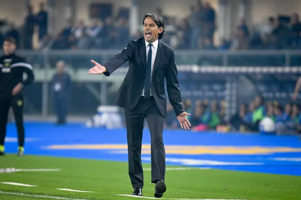 Inter Cheftrainer Simone Inzaghi Porträtgesten Während Des Italienischen Fußballspiels Hellas — Stockfoto