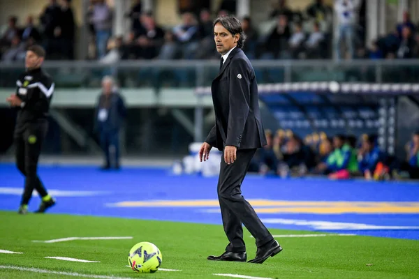 Inter Head Coach Simone Inzaghi Portret Gesturi Timpul Fotbalului Italian — Fotografie, imagine de stoc