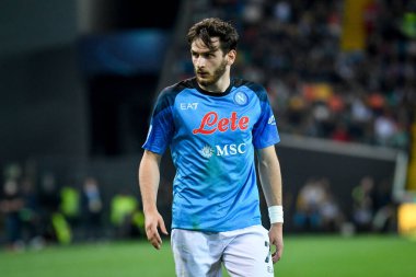 Napoli 'nin Khvicha Kvaratskhelia portresi İtalyan futbolu Serie A karşılaşmasında Udinese Calcio ile SSC Napoli (portreler arşivi) Udine, İtalya' da Dacia Arena stadyumunda, 4 Mayıs 2023 - Fotoğraf: Ettore Griffoni