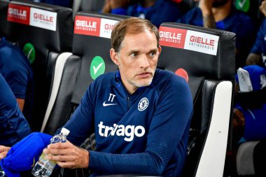 Chelsea 'nin baş antrenörü Thomas Tuchel, Udinese Calcio ve Chelsea FC (portreler arşivi) maçında Udine, İtalya' daki Dacia Arena Stadyumu 'nda 29 Temmuz 2022' de çekildi.