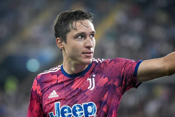 Juventus 'un Federico Chiesa portresi İtalya futbol takımı Serie A maçında Udinese Calcio ile Juventus FC (portreler arşivi) maçını Udine, İtalya' da bulunan Dacia Arena stadyumunda karşıladı.