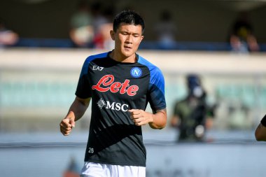 Napoli 'nin İtalya futbol takımı Serie A maçındaki Kim Min-jae portresi 15 Ağustos 2022' de İtalya 'nın Verona kentindeki Marcantonio Bentegodi stadyumunda Hellas Verona FC' ye karşı SSC Napoli (portreler arşivi) maçı.
