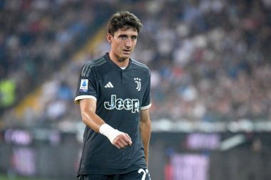 Juventus 'un Andrea Cambiaso portresi İtalyan futbolu Serie A maçında Udinese Calcio, Juventus FC' ye karşı Friuli - Dacia Arena stadyumu, 20 Ağustos 2023 - Fotoğraf: Ettore Griffoni