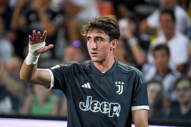 Juventus 'un Andrea Cambiaso portresi İtalyan futbolu Serie A maçında Udinese Calcio, Juventus FC' ye karşı Friuli - Dacia Arena stadyumu, 20 Ağustos 2023 - Fotoğraf: Ettore Griffoni