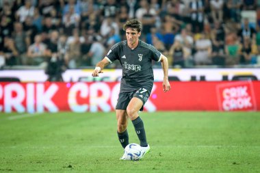 Juventus 'un İtalyan futbol takımı Serie A maçında çekilen bir ndrea Cambiaso portresi Udinese Calcio ile Juventus FC maçı Udine, İtalya' da Dacia Arena Stadyumu 'nda, 20 Ağustos 2023