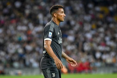İtalya 'nın Udinese Calcio-Juventus FC maçında Juventus' un Luiz Da Silva Danilo portresi Udine, İtalya 'da Dacia Arena Stadyumu' nda 20 Ağustos 2023 'te oynanmıştır.