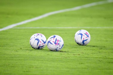 21 Ağustos 2023 'te İtalya' nın Bologna kentindeki Renato Dall 'Ara Stadyumu' nda oynanan Bologna FC maçında resmi futbol topları Ettore Griffoni
