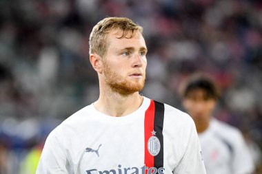 İtalyan futbolu Serie A maçında Milan 'ın Tommaso Pobega portresi Bologna FC ile AC Milan arasında İtalya' nın Bologna kentindeki Renato Dall 'Ara Stadyumu' nda 21 Ağustos 2023 tarihinde oynanmıştır.
