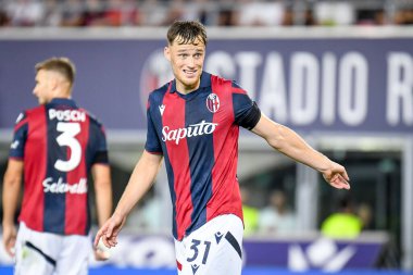 Bologna 'nın Sam Beukema portresi İtalya' nın Bologna şehrindeki Renato Dall 'Ara Stadyumu' nda oynanan Bologna FC maçında tepki gösterdi.