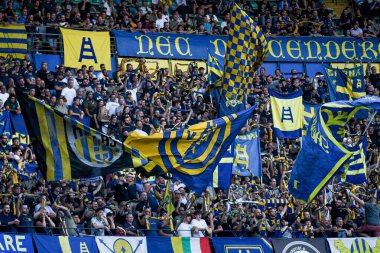 İtalya 'nın Serie A maçı sırasında Verona taraftarları 27 Eylül 2023' te İtalya 'nın Verona kentinde Marcantonio Bentegodi Stadyumu' nda Hellas Verona FC 'ye karşı Atalanta BC maçı yaptı.