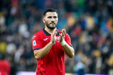 Atalanta 'nın Sead Kolasinac portresi İtalya futbol takımı Serie A maçında Udinese Calcio ile Atalanta BC' nin Udine, İtalya 'daki Dacia Arena stadyumunda karşılaşmasını karşılıyor.