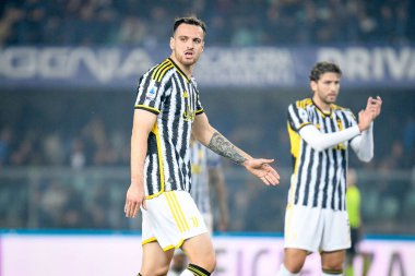 İtalya Serie A maçında Juventus 'un Federico Gatti portresi Hellas Verona FC' ye karşı Juventus FC (portreler arşivi) maçı Verona, İtalya 'da Marcantonio Bentegodi Stadyumu' nda 17 Şubat 2024