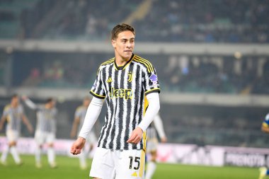 İtalya Serie A maçında Juventus 'un Kenan Yıldız portresi Hellas Verona FC' ye karşı Juventus FC (portreler arşivi) maçı 17 Şubat 2024 Verona, İtalya 'daki Marcantonio Bentegodi Stadyumu' nda yapıldı.