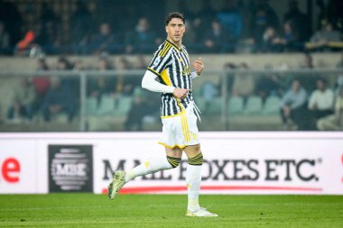 Juventus 'un Dusan Vlahoviç portresi İtalyan futbolu Serie A maçında Hellas Verona FC' ye karşı Juventus FC (portreler arşivi), Verona, İtalya 'da Marcantonio Bentegodi stadyumunda, 17 Şubat 2024 - Fotoğraf: Ettore Griffoni