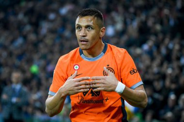 İtalya Futbol Serisi A maçında Alexis Sanchez 'in portresi Udinese Calcio vs Inter - FC Internazionale at the Friuli - Dacia Arena stadyumu, Udine, İtalya, 08 Nisan 2024 - Fotoğraf: Ettore Griffoni