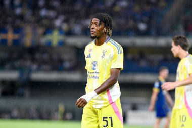 Juventus 'un Samuel Mbangula portresi İtalyan futbolu Serie A maçında Hellas Verona FC' ye karşı Juventus FC (portreler arşivi) Verona, İtalya 'daki Marcantonio Bentegodi stadyumunda, 26 Ağustos 2024 - Fotoğraf: Ettore Griffoni