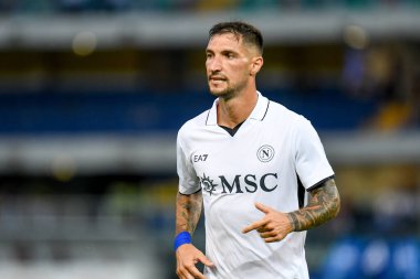 Napoli 'nin İtalyan futbolu Serie A maçındaki Matteo Politano portresi, 18 Ağustos 2024' te İtalya 'nın Verona kentindeki Marcantonio Bentegodi stadyumunda Hellas Verona FC' ye karşı SSC Napoli (portreler arşivi) maçı.