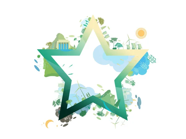 Esg Eco Vriendelijke Gemeenschap Met Ster Toont Door Groene Omgeving — Stockvector