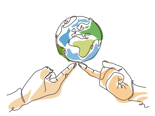 Sketch Lifestyle A012_Fingers Hold Earth Shows Concept Eco Vector Illustration — Image vectorielle