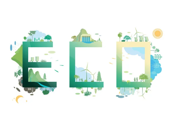 Esg Eco Przyjaznej Społeczności A011 Eco Tekst Pokazuje Przez Zielone — Wektor stockowy