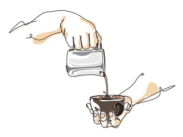 Szkic Styl Życia A033 Latte Sztuka Pokazuje Umiejętności Kawy Wektor — Wektor stockowy