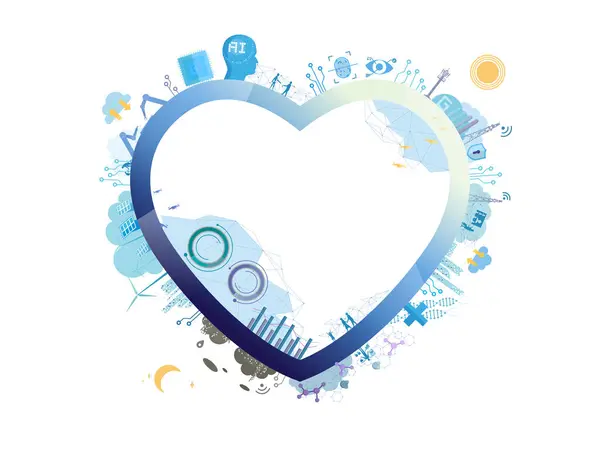 Comunidad Tecnológica A013 Con Forma Corazón Muestra Amor Tecnología Vectorial Vectores de stock libres de derechos
