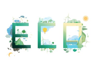 ESG ve ECO dostu topluluk A032 ECO metin giysisi çevre sorunlu vektör illüstrasyon EPS 10 başlığı için