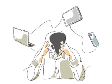 Teknolojinin yol açtığı sorunların eşkali A073 teknolojisi teknoloji vektör illüstrasyonunu geliştirdiğinde insanların endişe duyacağını gösteriyor.