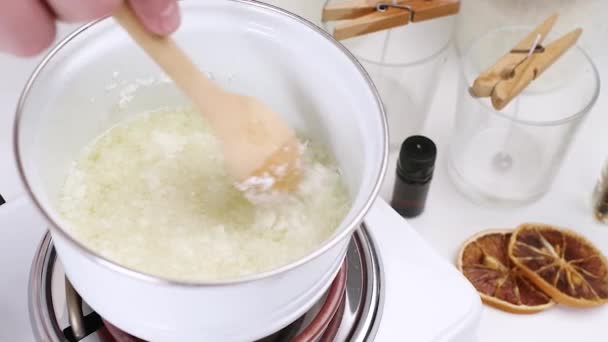 Creative Occupation Candle Making Melting Soy Wax Jar Stirring — Stockvideo