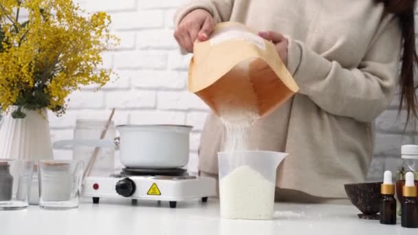 Creative Occupation Candle Making Woman Making Candles Soy Wax Working — 图库视频影像