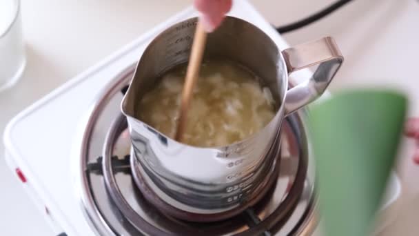 Creative Occupation Candle Making Melting Soy Wax Pot Stirring — Wideo stockowe