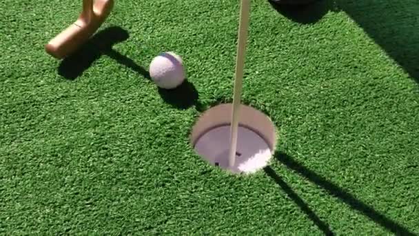 Summer Hobbies Unrecognizable Person Playing Mini Golf — Stock Video