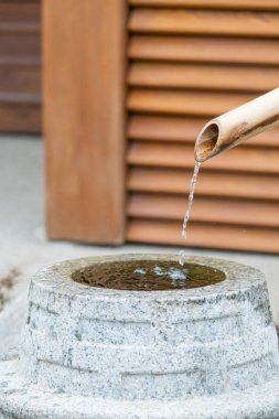 Kyoto, Japonya 'daki tapınakta temizlik için su kepçesi ve leğen.