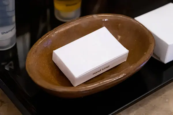 White cardboard hand soap box for hotel usage , mockup design