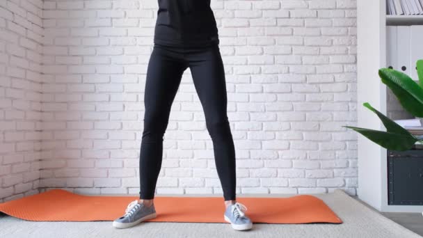 Genç Formda Bir Kadın Evde Dengeli Bir Top Fitness Topuyla — Stok video